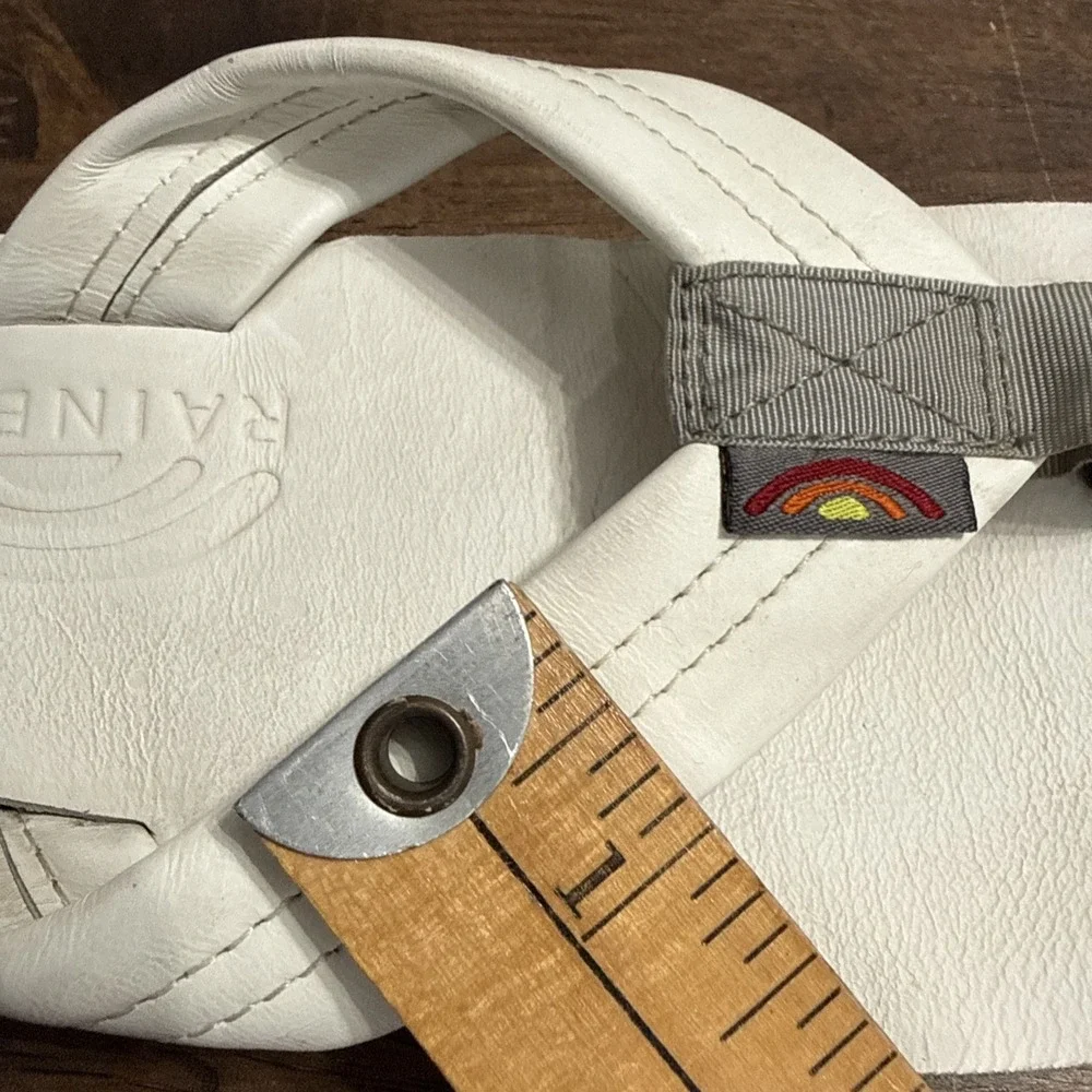 Rainbow Sandals Leather Flip Flops White Mens Size 8.5 - 9.5 Medium Double Layer